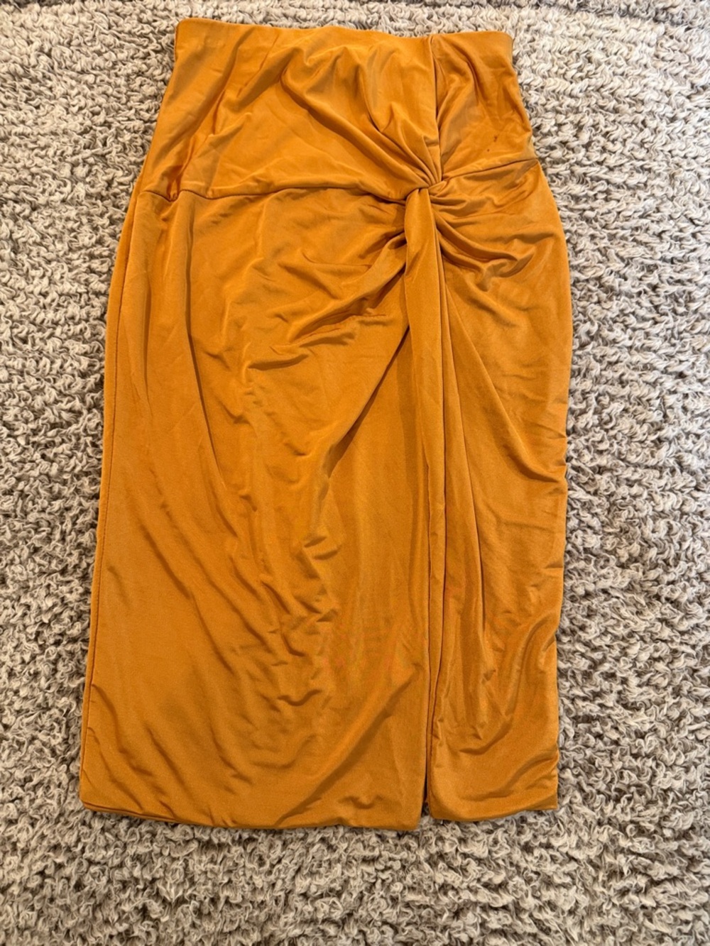Fashion Nova Knot-Front Midi Skirt in Mustard